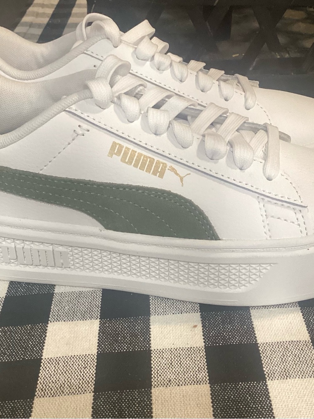 Puma White Low-Top Sneakers with Olive Green Stripe